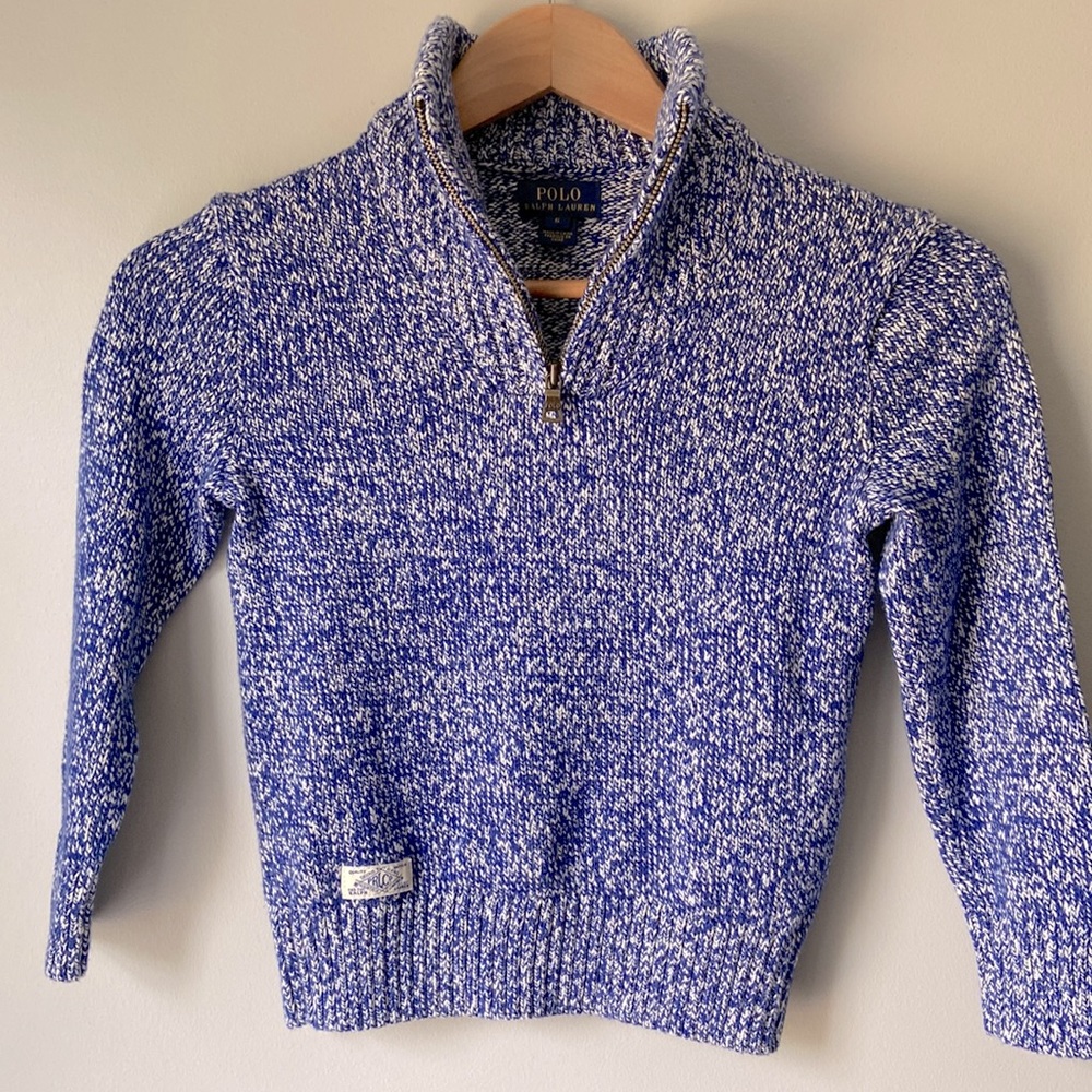 “KIDS” Polo Ralph Lauren Boys Mock Neck 1/4 zip Blue Heather Sweater,size 6